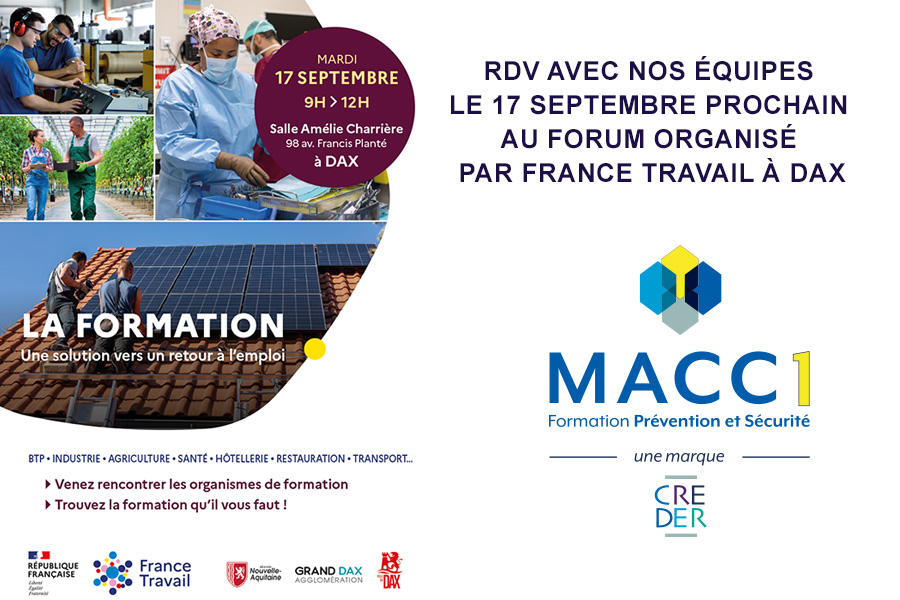 MACC1 SERA PRÉSENT AU FORUM DE LA FORMATION LE 17 SEPTEMBRE 2024 À DAX